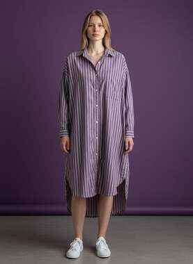 LOFT Women's Purple Striped Oversized Button-Up Shirt Dress